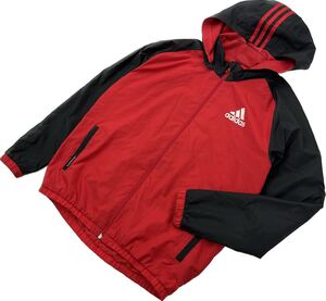 adidas ☆ 防寒裏地◎ ナイロンジャケット ナイロンパーカー レッド ブラック キッズ 160 スポーツ トレーニング 人気 アディダス■FC148