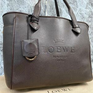 1円【最高級 希少色】LOEWE ロエベ トートバッグ ヘリテージ 本革 エンボス ロゴ メンズ ビジネス クロシェット A4収納 ダークブラウン 