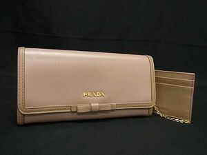 1円 ■美品■ PRADA プラダ レザー リボン 二つ折り 長財布 ウォレット 札入れ 小銭入れ レディース ピンク系 BM2890