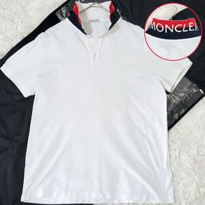 【極美品●Lサイズ】MONCLER モンクレール メンズ ポロシャツ 半袖 MAGLIA マグリア ワッペン ネックロゴ 襟ロゴ 鹿の子 カノコ ホワイト 