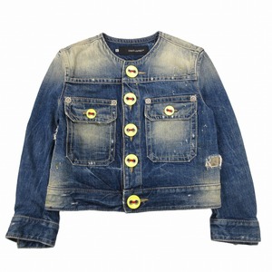 ディースクエアード DSQUARED2 ノーカラー デニム ジャケット ヴィンテージ加工 ペイント ダメージ加工 38/M インディゴ レディース