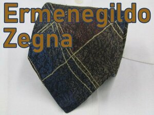 【エルメネジルド・ゼニア】AB 483 エルメネジルド・ゼニア Ermenegildo Zegna ネクタイ 茶系 紺系 チェック ジャガ