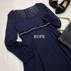 ロペ ROPE クラシックAライン刺繍ワンピース 紺ネイビー パーティー