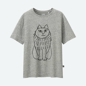 ラスト1点★ ユニクロ リサラーソン コラボ Tシャツ XLサイズ 猫 グレー 刺繍 北欧 スウェーデン 新品 完売