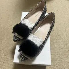 JILL STUART ツイードファー付きフラットシューズ 22.5cm