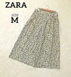 【ZARA】ザラ　レオパードワイドパンツクロップド丈　ゴム仕様　白　M