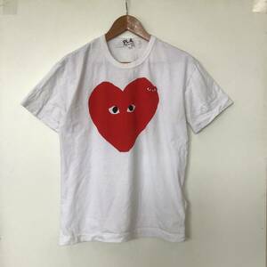 《 H 55》PLAY COMME des GARCONS コムデギャルソン 半袖Tシャツ ハートロゴ 赤ハート made in JAPAN XL 白 トップス 1円スタート 古着卸