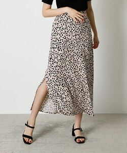 AZUL BY MOUSSY アズール DOTS LEOPARD NARROW SKIRT/ドッツレオパード ナロースカート　ロング　スリット　ベージュ