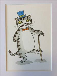 水彩画 猫 吾輩は猫である 絵画 新築祝い 新品 1 開店祝い プレゼント オフィス、待合室に