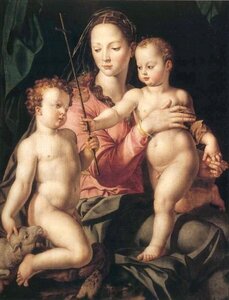 模写油絵　Bronzino - 幼児聖ヨハネの洗礼と聖母マリア　MA1767