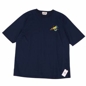 未使用 エルメス HERMES Tシャツ 22SS カットソー ショートスリーブ 半袖 レザーパッチ トップス メンズ XL ネイビー cf06ol-rm07e28085