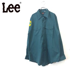 1D2725-F-N◆ 70s~ ◆ vintage ◆ LEE リー 長袖ワークシャツ old ◆ sizeL ポリエステル コットン グリーン 古着 メンズ 秋冬